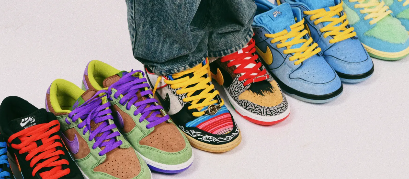 A row of colourful sneakers